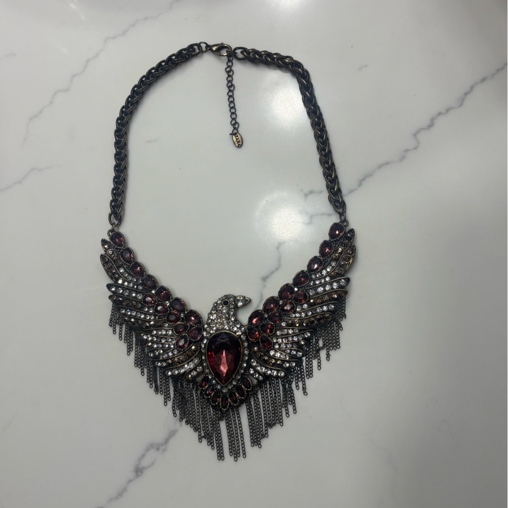 Zara Eagle Necklace Rhinestone Crystal Statement Event Gala Y2K Art Rock Rare